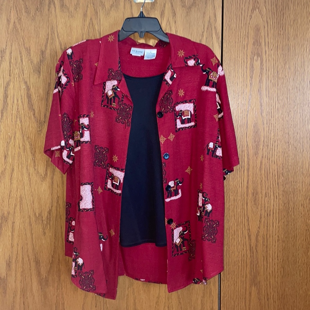 Women Button Down with attached Black Shell Blouse